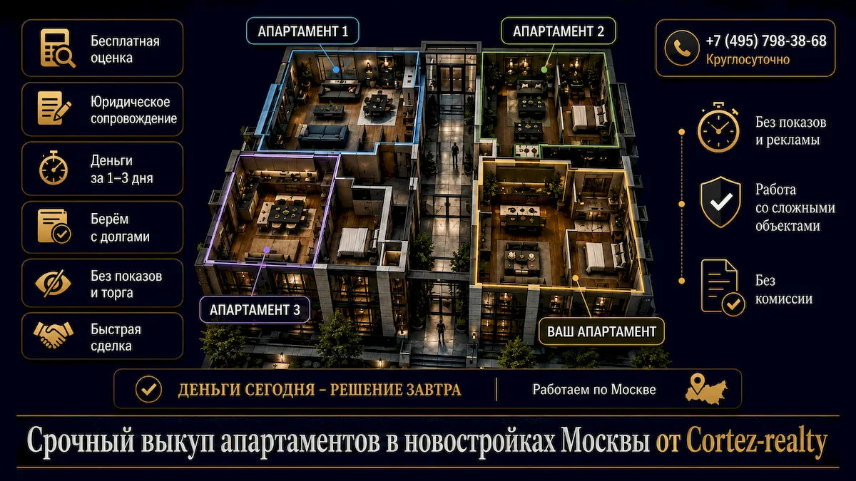 Срочный выкуп апартаментов в Москве, Московской области и Новой Москве с Cortez Realty