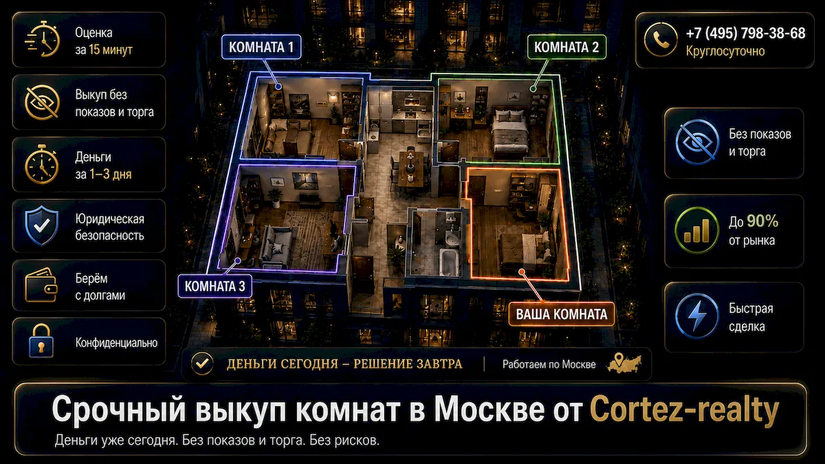 Срочный выкуп комнат в Москве и Подмосковье Срочный выкуп комнат в Москве, Московской области и Новой Москве с Cortez Realty