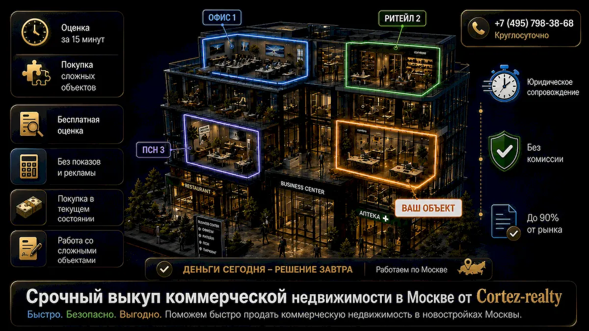 Срочный выкуп коммерческих объектов в Москве и Подмосковье Срочный выкуп коммерческой недвижимости в Москве, Московской области и Новой Москве с Cortez Realty